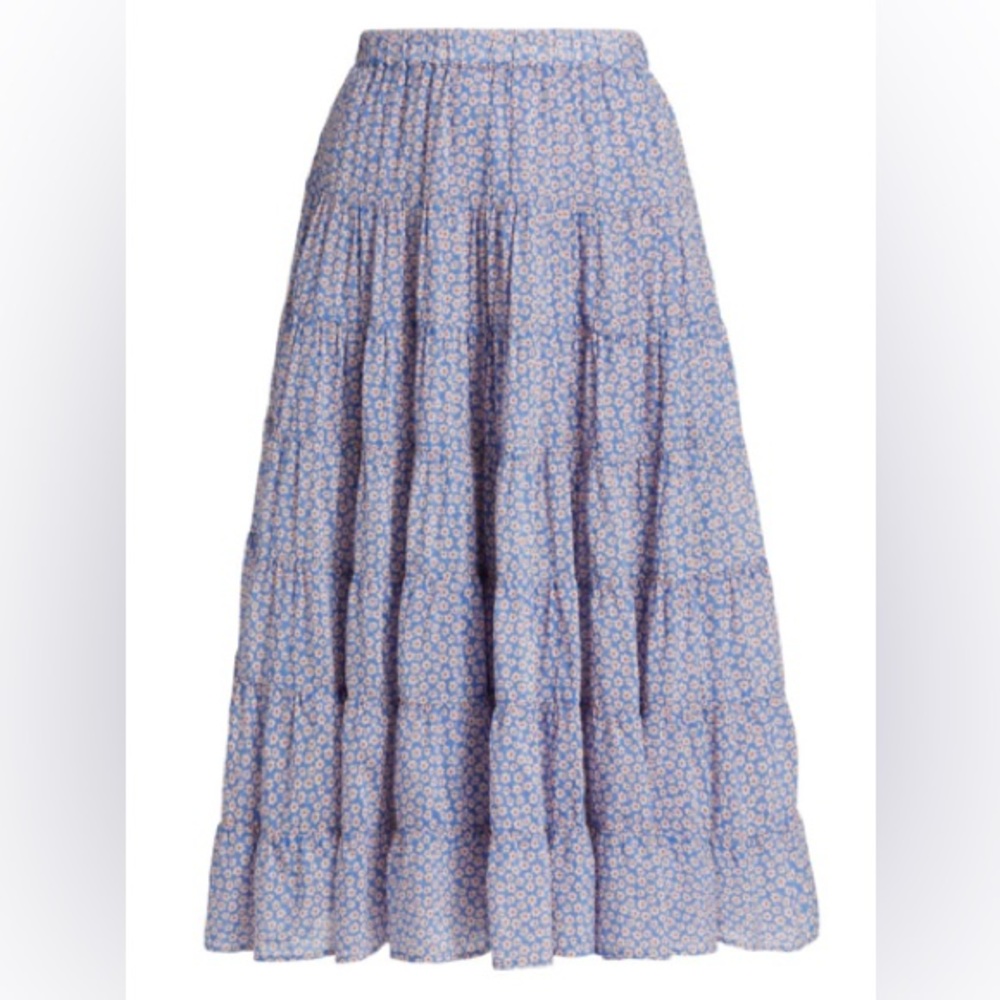 XIRENA Tiered Floral A-line Skirt In Blue Flora